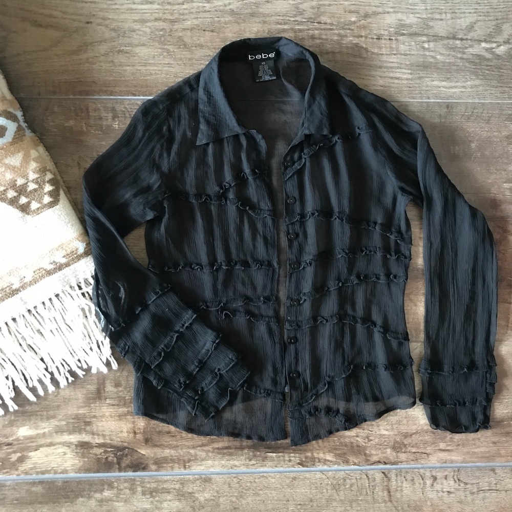 BeBe sheer button down blouse